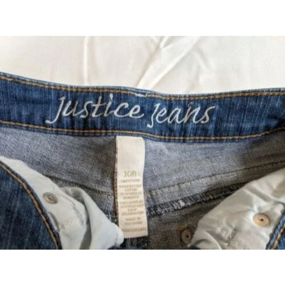 Justice Blue Denim Jeans Girls size 10R Capris Set of 3 Distressed Dark Wash - Picture 13 of 14